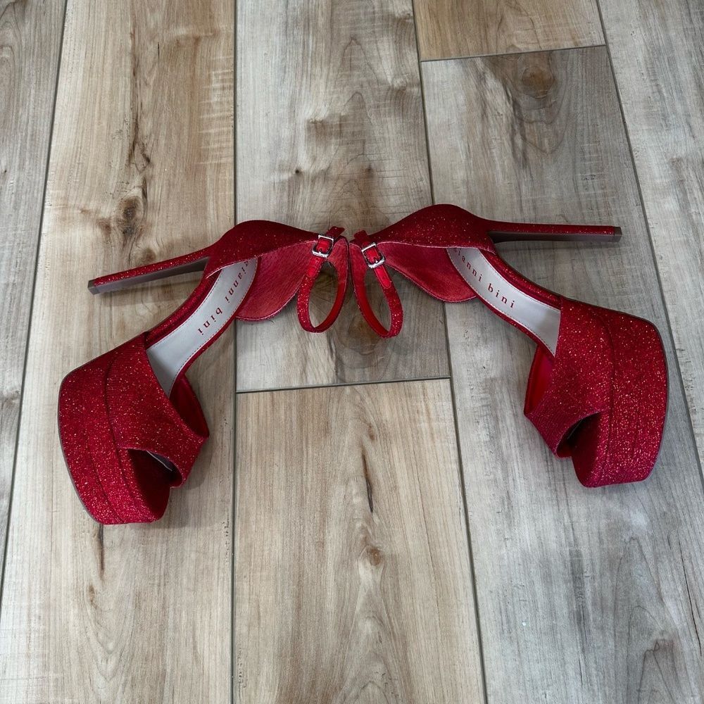 Gianni Bini Sparkling Red Peep-Toe Platform Ankle-Strap Heels - Picture 6 of 13